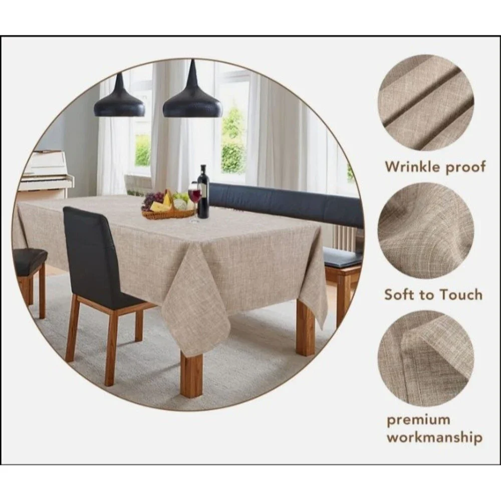 Fitable Nature Faux Linen Tablecloths Rectangle 60 x 84 Inch for 4-6 Foot Tables